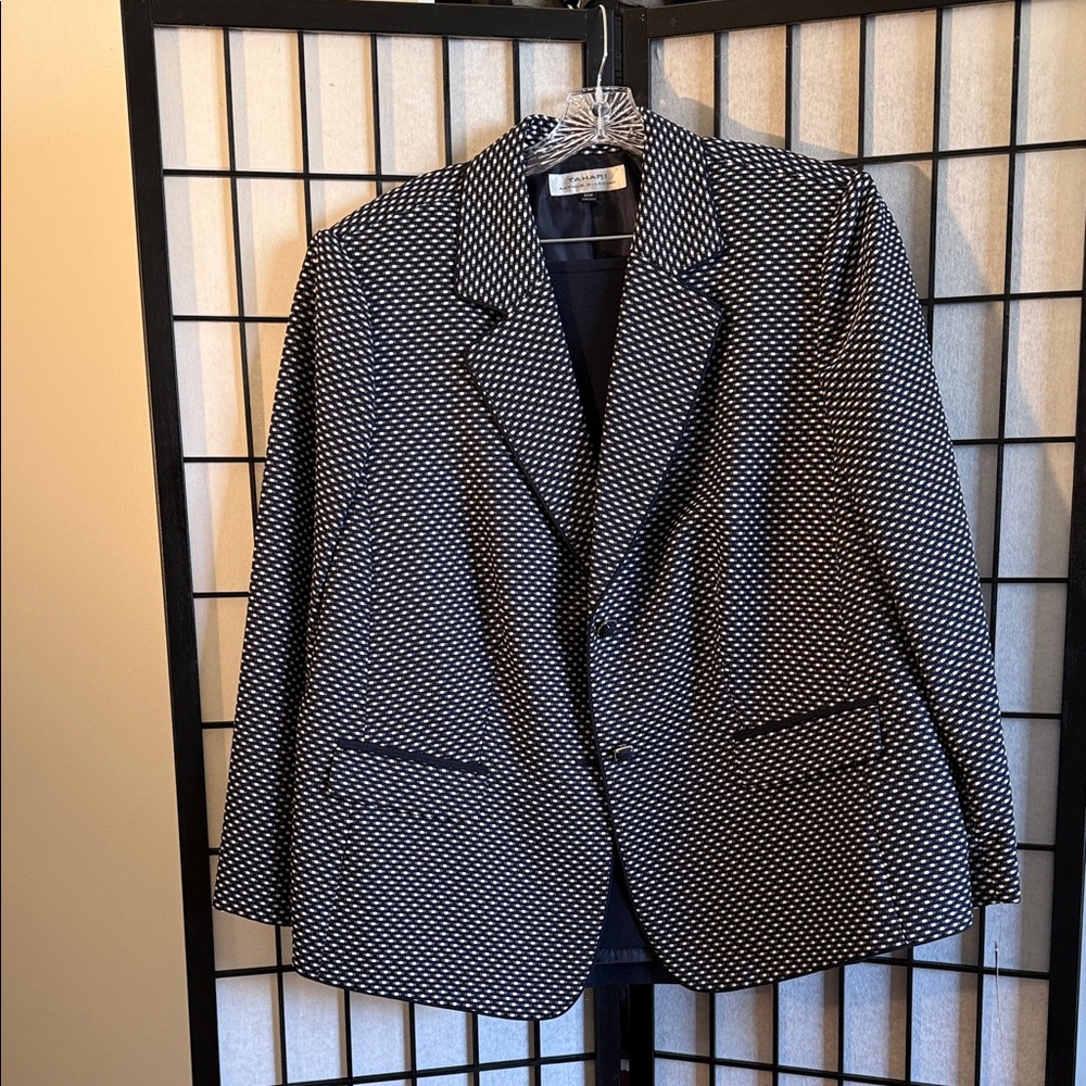 Tahari ASL Navy and White Patterned Blazer & Skirt Suit - Picture 2 of 7